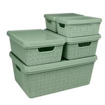 Kit 5 Caixas Organizadoras Cesto Multiuso 1,8L 5L 15L Verde