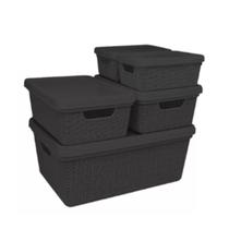 Kit 5 Caixas Organizadoras Cesto Tampa Multiuso 1,8L 5L 15L