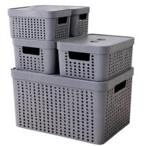 Kit 5 Caixas Organizadoras com Tampa 2 Litros 4,5 Litros 17 Litros Cesto Grande
