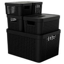 Kit 5 Caixas Organizadoras com Tampa 2 Litros 4,5 Litros 17 Litros Cesto Grande