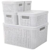 Kit 5 Caixas Organizadoras com Tampa 2 Litros 4,5 Litros 17 Litros Cesto Grande