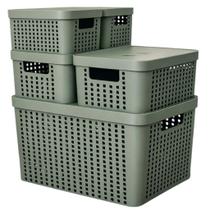 Kit 5 Caixas Organizadoras com Tampa 2 Litros 4,5 Litros 17 Litros Cesto Grande