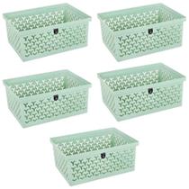 Kit 5 Caixas Organizadoras Crippa Cesto Médio Verde Menta Escritório Banheiro Closet Lavanderia