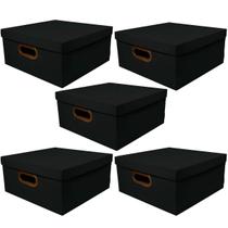 Kit 5 Caixas Organizadoras Linho Grande Cesto Armazenamento de Objetos Diversos Dello Preto Kit 5 Caixas Organizadoras Linho Grande Cesto Armazenamento de Objetos Diversos Dello Preto