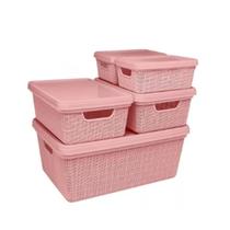 Kit 5 Caixas Organizadoras Multiuso 1,8l 5l 15l Rosa