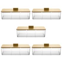 Kit 5 Caixas para Chá Organizador 3 Divisórias Plástico Tampa Bambu Lyor Joias Escritório Kit 5 Caixas para Chá Organizador 3 Divisórias Plástico Tampa Bambu Lyor Joias Escritório