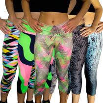 Kit 5 Calças Femininas Corsário Cós Estampas Sortidas Suplex PP ao Plus Size