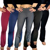 Kit 5 Calças Femininas Flare Bailarina Cós Lisa Cores Sortidas Suplex Pp Ao Plus Size