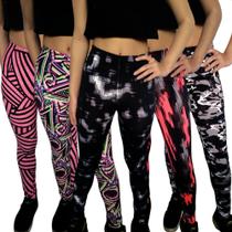 Kit 5 Calças Femininas Legging Elástico Estampas Sortidas Suplex Pp ao Plus Size