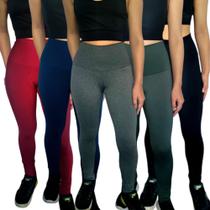 Kit 5 Calças Femininas Legging Justas Cós Cintura Alta Lisa Cores Sortidas Suplex PP ao Plus Size