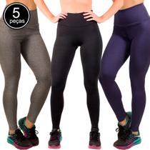 Kit 5 Calças Legging Fitness Lisa Cós Alto Cintura Alta