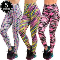 Kit 5 Calças Legging Fitness Vekyo Modas Suplex Cintura e Cós Alto Estampada Roupa de Academia Corrida Feminina