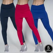 Kit 5 Calças Legging Saia Fitness Cós Alto Lisa Tapa Bumbum