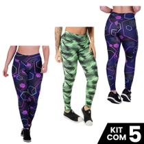 kIT 5 Calças Legging Suplex Estampada Roupa Fitness Academia Ginástica