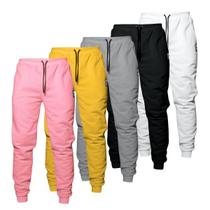 Kit 5 Calças Moletom Feminina Cintura Alta 2 Bolsos Básico Casual