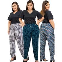 Kit 5 Calças Senhoras Feminina Com Bolso Malha Fria Estampadas