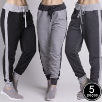 Kit 5 Calças Vekyo Jogger Unissex Bicolor Moletom Slim Flanelado
