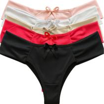 Kit 5 Calcinha Adulta Feminina Fio Duplo Lingerie Tanga Conforto Básico Microfibra Femenina