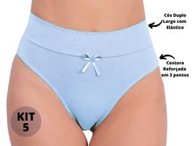 Kit 5 Calcinha Algodão Cotton Reforçada Calçola Senhora Cós Duplo Alto Lingerie Feminina