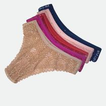 Kit 5 Calcinha Asa Delta Renda Feminina Cintura Alta Fio Dental