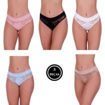 Kit 5 Calcinha com Detalhe de Renda e Laço -c3 KIT 5 CALCINHA MONIQUE Kit 5 Calcinha com Detalhe de Renda e Laço -c3 KIT 5 CALCINHA MONIQUE