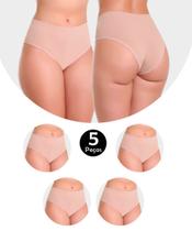 Kit 5 Calcinha Cós Alto Cintura Alta Em Algodão Cotton Silvana Bege