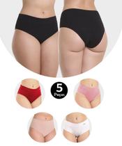 Kit 5 Calcinha Cós Alto Cintura Alta Em Algodão Cotton Silvana