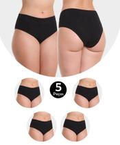 Kit 5 Calcinha Cós Alto Cintura Alta Em Algodão Cotton Silvana Preto