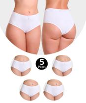 Kit 5 Calcinha Cós Alto Cintura Alta Em Microfibra E Renda Catarina Branco