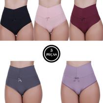 Kit 5 Calcinha Cós Alto Modeladora Pós Parto - c10 KIT 5 THAMIRES PRETA ROSA VINHO CINZA SATIM