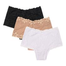 Kit 5 Calcinha Cós Alto Rendado Modeladora Reduz Barriga Kit 5 Calcinha Cós Alto Rendado Modeladora Reduz Barriga