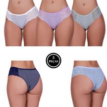Kit 5 Calcinha de Algodao Feminino Tanga Conforto Renda Listrada - c2 KIT 5 CALCINHAS LÍVIA