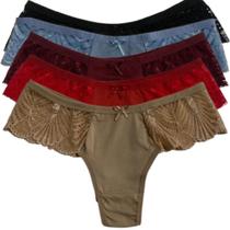 Kit 5 Calcinha De Renda Lateral Feminina Lingerie Tanga Fio Confortável Adulto
