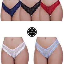 Kit 5 Calcinha de Renda Tanga Elástico Lingerie Confortável - c3 KIT 5 JÚLIA