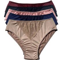Kit 5 Calcinha Feminina Senhora Lingerie Calçola Com Renda Microfibra Conforto Idosa Moda Íntima