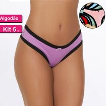 Kit 5 Calcinha Fio Confortável Canelada Algodão Malha Moda Íntima Feminina - Pink Urban