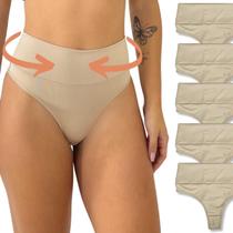 Kit 5 Calcinha Fio Dental Feminina Cós Alto Modeladora Bege Kit 5 Calcinha Fio Dental Feminina Cós Alto Modeladora Bege