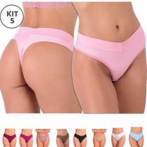 KIT 5 Calcinha Fio Duplo Feminina em Microfibra de poliamida cós duplo Sensual e Confortável KIT 5 Calcinha Fio Duplo Feminina em Microfibra de poliamida cós duplo Sensual e Confortável