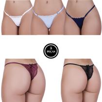 Kit 5 Calcinha Fio Tanga Renda Regulagem - c6 KIT 5 VITÓRIA