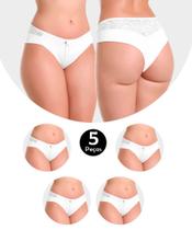 Kit 5 Calcinha IMI Lingerie Fio Duplo Em Microfibra E Renda Selma Branca