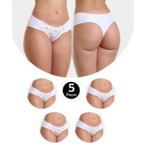 Kit 5 Calcinha IMI Lingerie Tanga Fio Dental Duplo Em Microfibra E Renda Antônia