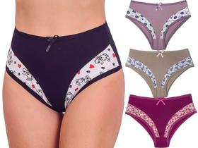 Kit 5 Calcinha Plus Size Algodão Cotton Cintura Alta Lateral Larga Veste Até 56