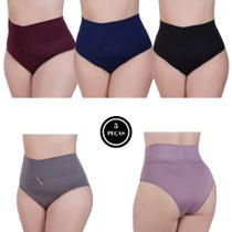 Kit 5 Calcinha Plus Size Cintura Alta Cós Alto - c11 KIT 5 THAMIRES VINHO MARINHO PRETA CINZA SATIM