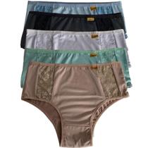 Kit 5 Calcinha Plus Size Cintura Alta Lingerie Feminino Calçola Senhora Cós Alto Renda Vovó Conforto