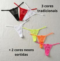 Kit 5 Calcinha Tanga Feminina Microfibra Com Regulagem Lateral Fio Dental Conforto Adulto