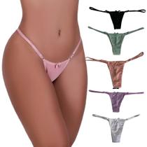 Kit 5 Calcinha Tanga Feminina Microfibra Com Regulagem Lateral Fio Dental Conforto Adulto