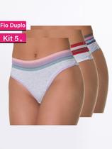Kit 5 Calcinha Tanga Lingerie Fio Duplo Algodão Mescla Feminina Não Marca