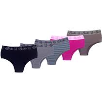 Kit 5 Calcinhas Caribe Cintura Alta Algodão Penteado