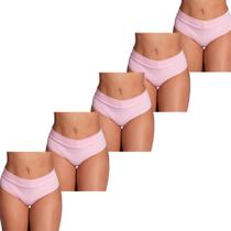 Kit 5 Calcinhas Cós Alto Cotton Confortável Aperta Barriga Ajuste Perfeito Moda Íntima Feminina