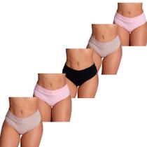 Kit 5 Calcinhas Cós Alto Cotton Confortável Aperta Barriga Ajuste Perfeito Moda Íntima Feminina
